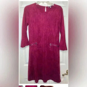 Woman NEIMAN MARCUS maroon Red Faux Suede 3/4 Sleeve Dress Sz 4 EUC